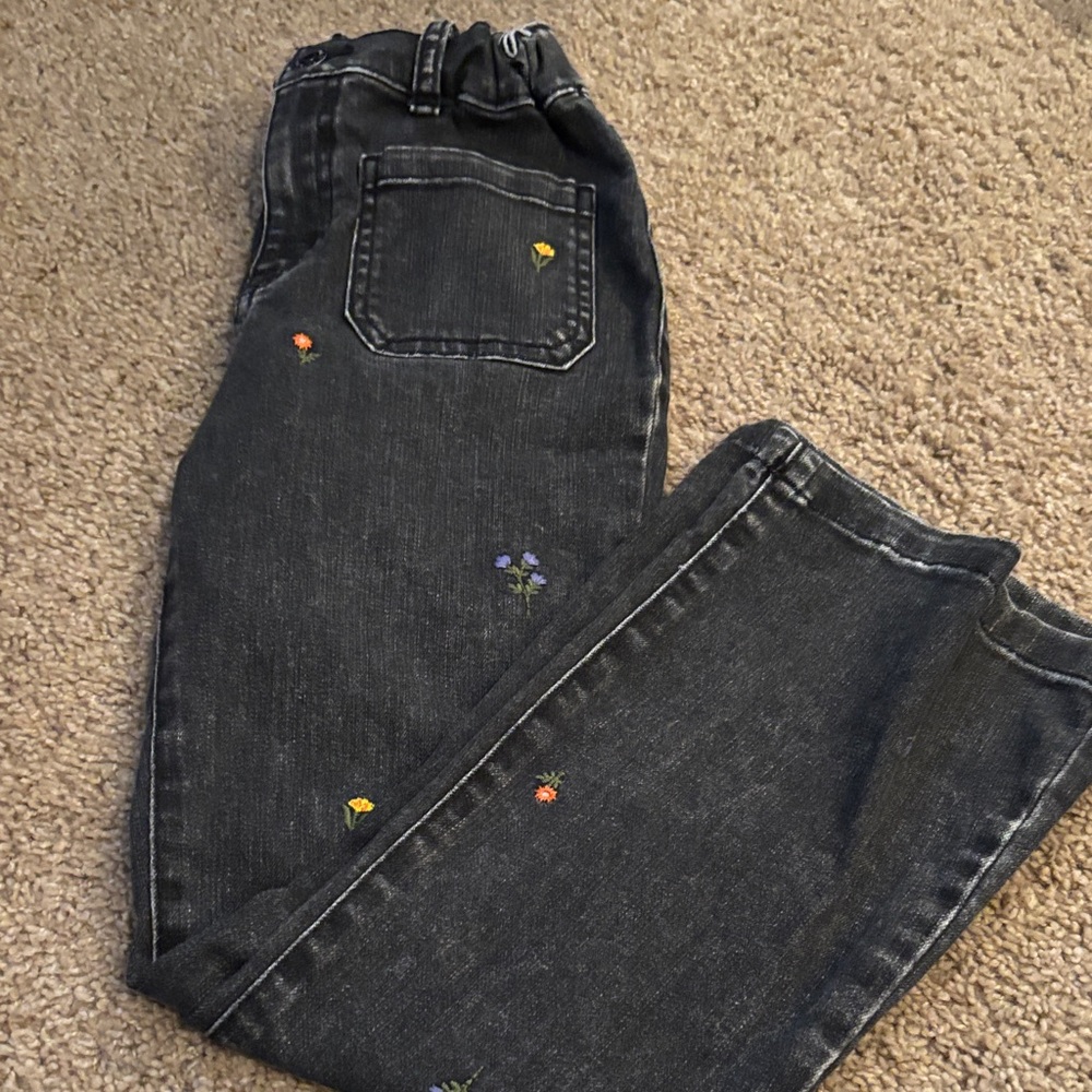 Cat & Jack Black Kids Flare Jeans with Floral Embroidery size 10